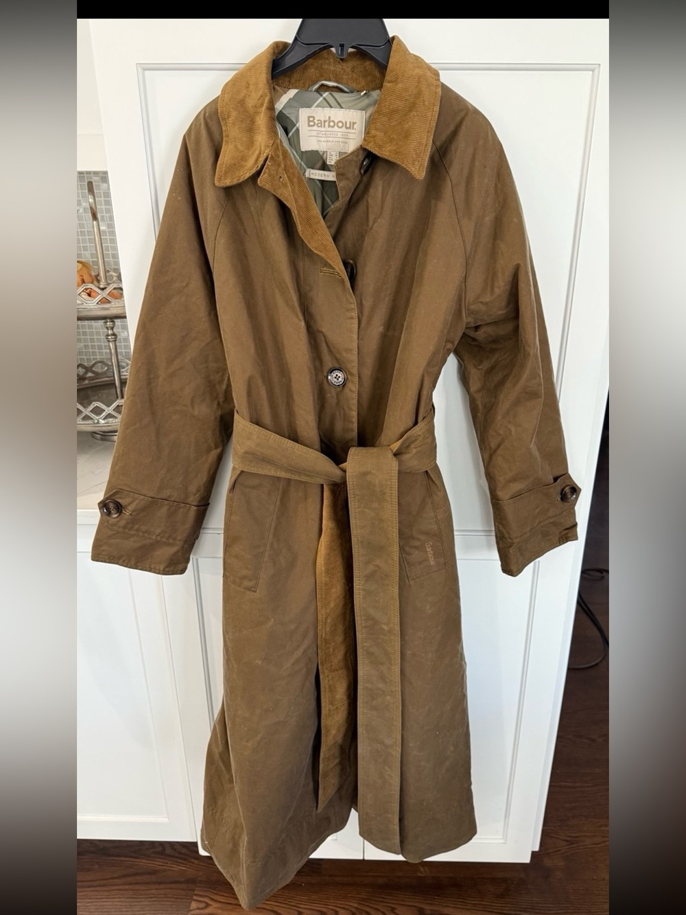 Barbour NEW Marianne Waxed Trench Coat Sand/Ancient Loden Tartan